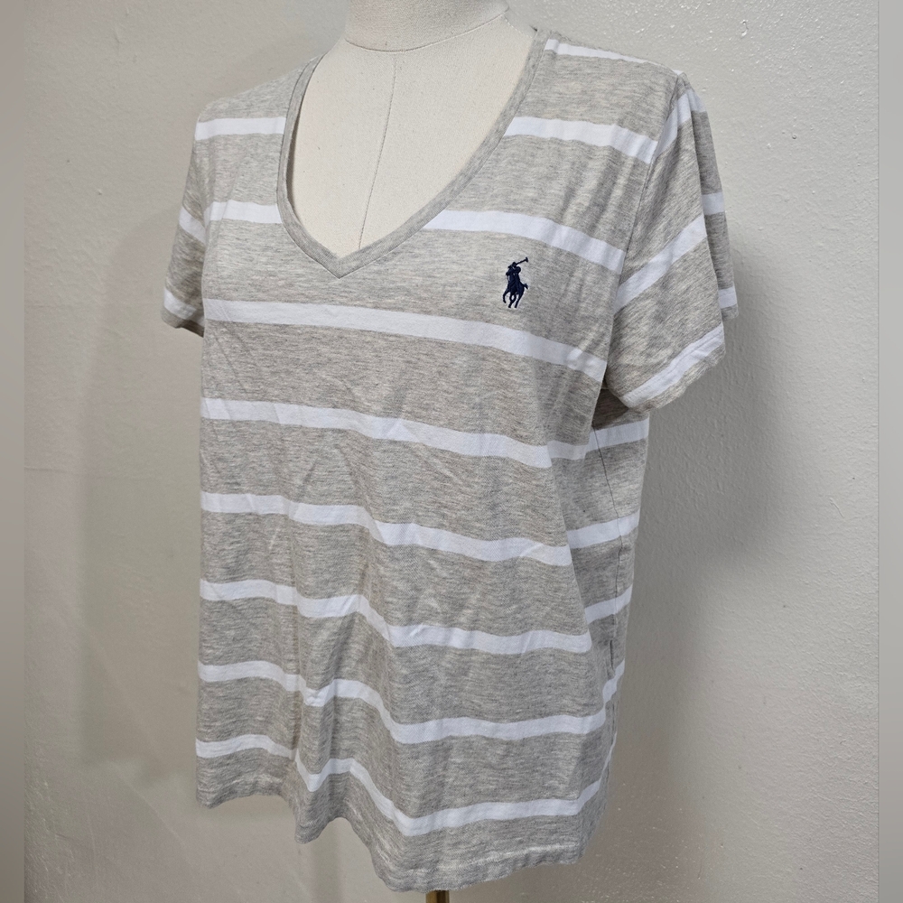 Polo Ralph Lauren Cotton Jersey V-Neck Striped Tee Size Large